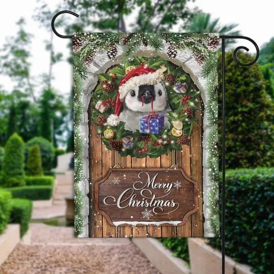 Penguin Merry Christmas Flag, Love Penguin Christmas Wreath Penguin Xmas Flag