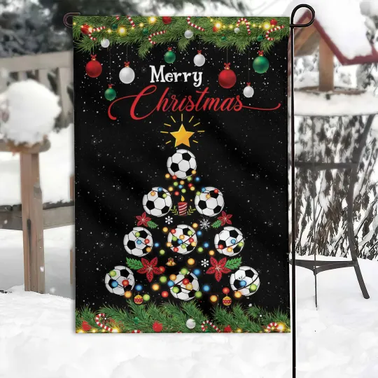Discover Soccer Football Christmas Tree lights Flag, Soccer lover Merry Christmas flag