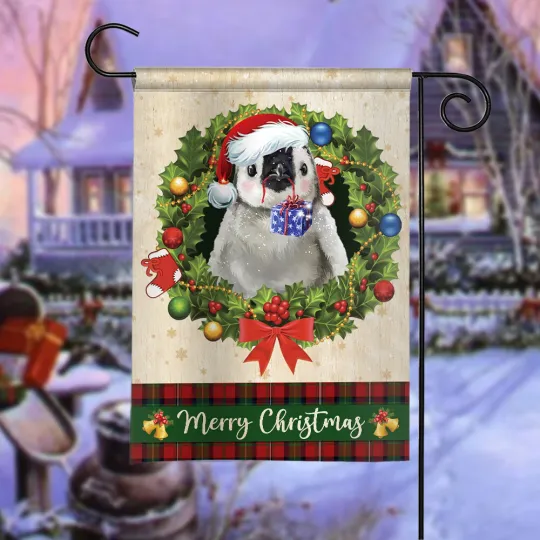 Discover Penguin Merry Christmas Flag, Penguin Christmas Wreath Flag, Penguin Xmas Flag