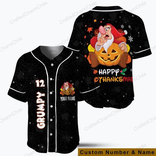 Grumpy Hallothanksmas Baseball Jersey, Disneyland Matching shirt for Family Trip Halloween Thanksgiving Xmas Baseball Tee for Kid Youth