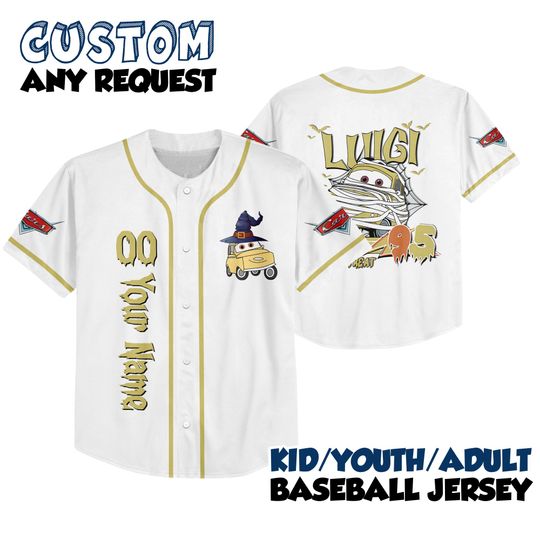 Discover Custom Luigi Cars Halloween Baseball Jersey, Cars Halloween Jersey, Disney Halloween Jersey, Disneyland Lightning McQueen Family Trip Shirt