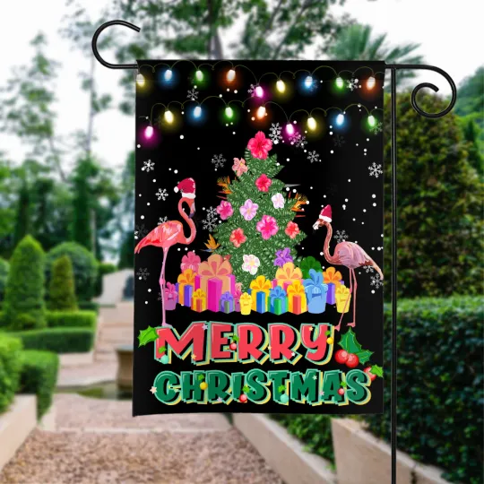 Flamingo Merry Christmas Flag Flamingo Christmas Lights Flag Flamingo Xmas Flag