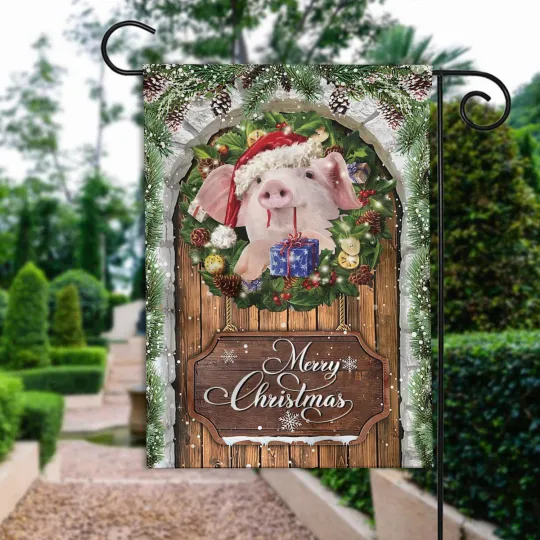 Discover Pig Merry Christmas Flag, Love Pig Christmas Wreath Pig Xmas Flag