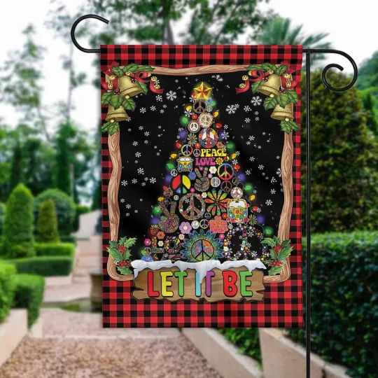 Merry Christmas Flag, Christmas Tree Hippie Love Xmas Flag