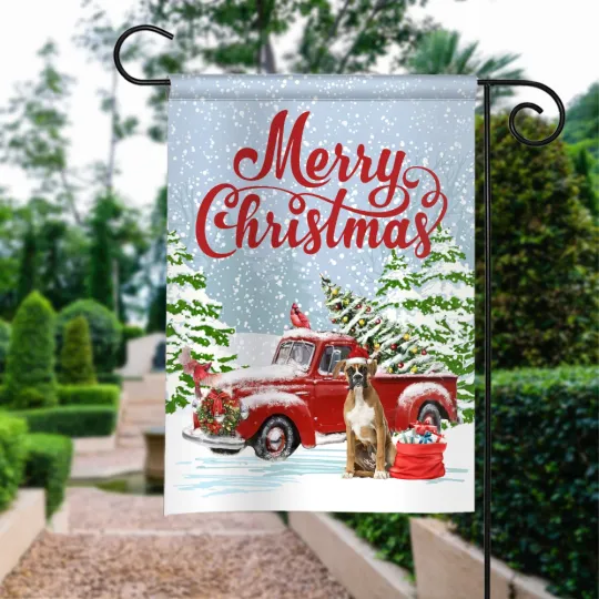 Discover Boxer Dog Merry Christmas Flag, Vintage Boxer Dog Christmas Red Truck Flag