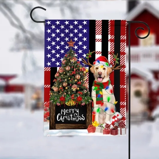 Labrador Retriever Dog Merry Christmas Flag, Labrador Dog Christmas Tree Flag