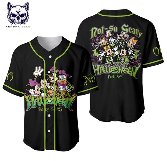 Discover Mickey's Not So Scary Halloween Party Jersey 2025 | Disney Friends Baseball Shirt | Personalized Spooky Costume | Custom Halloween Top