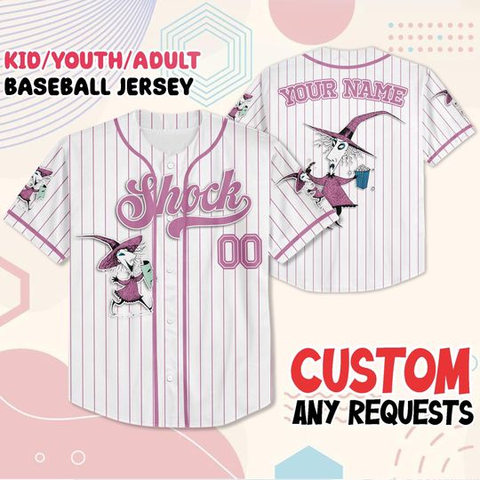 Discover Custom The Nightmare Before Christmas Shock Baseball Jersey, Halloween Witch Shirt, Personalized Jersey, Disney Trip Outfit