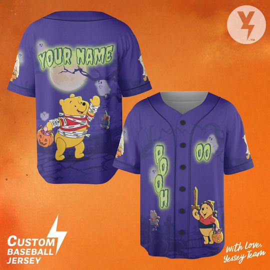 Custom Winnie the Pooh Halloween Baseball Jersey, Disney Pooh Shirt, Winnie Pooh and friends Jersey Shirt, Disney Halloween Shirt Gift