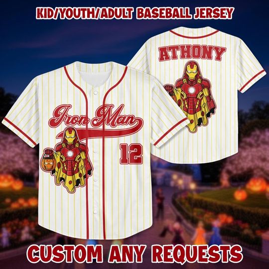 Discover Personalized Superhero Iron Halloween Man Baseball Jersey: Custom Name & Number, Gift for Fans