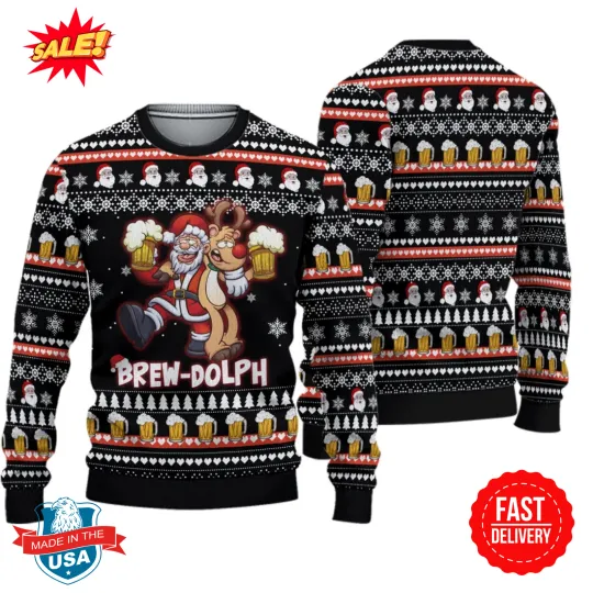 Brewdolph Reindeer Ugly Sweater Christmas Sweater