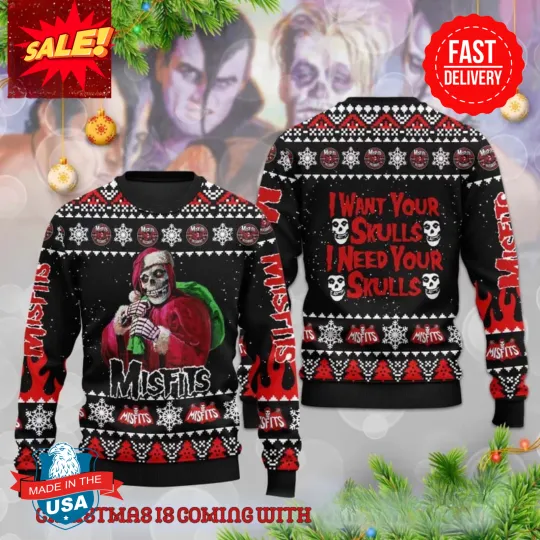 Misfits I Want Your Skulls I Need Your Skulls Ugly Christmas Sweater