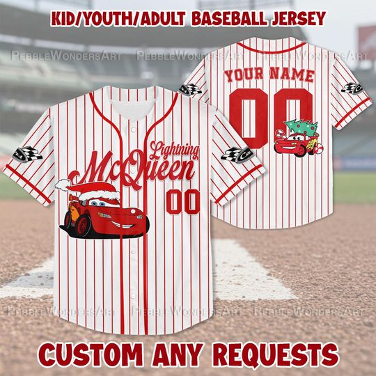 Discover Custom Disney Cars Lightning McQueen Christmas Baseball Jersey Personalized Pixar Matching Family Outfit Unique Gift