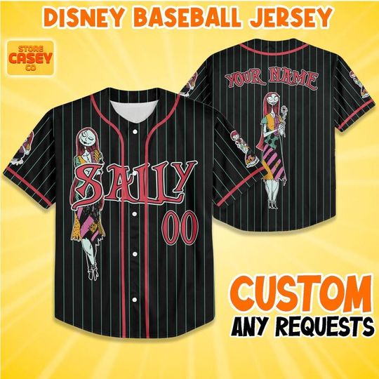 Discover Custom Sally Black Baseball jersey, Personalized The Nightmare Before Christmas Disneyland Jersey, Halloween Gift for Disney Fans
