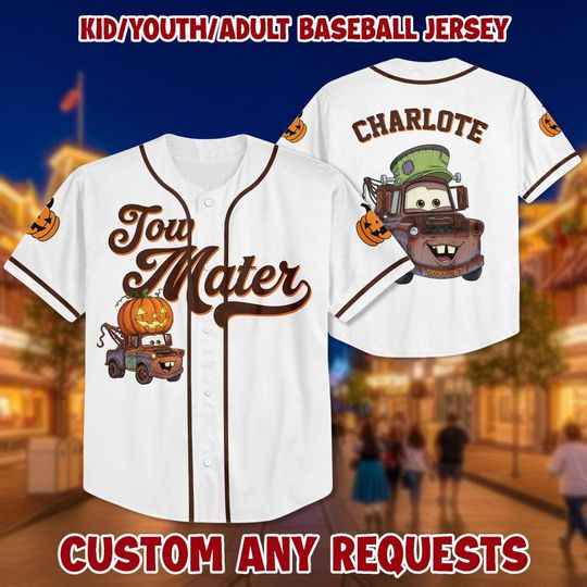 Customized Tow Mater Halloween Jersey, Personalized Disney Car Birthday Jersey, Kids Birthday Jersey, Cute Ghost Halloween shirt
