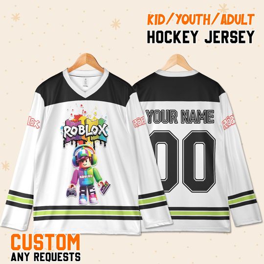 Discover Custom Roblox Hockey Jersey, Funny Gaming Outfit, Roblox Birthday Party Clothes, Personalized Gamer Gift, Holiday Costume