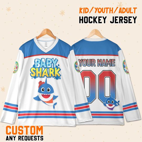 Discover Custom Baby Shark Hockey Jersey, Personalized Name and Number Shirt, Kids Youth Adult Outfit, Birthday Family Gift