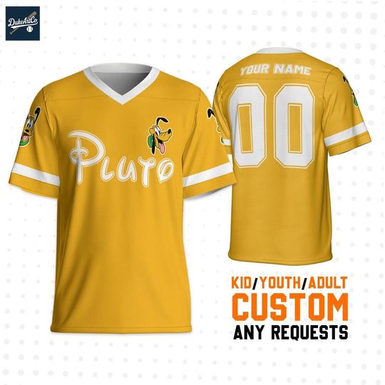 Custom Disney Pluto Smile Classic Football Jersey, Custom Disney Football Jersey Sports, Cute Gifts For Fans Disney, Best Birthday Gift