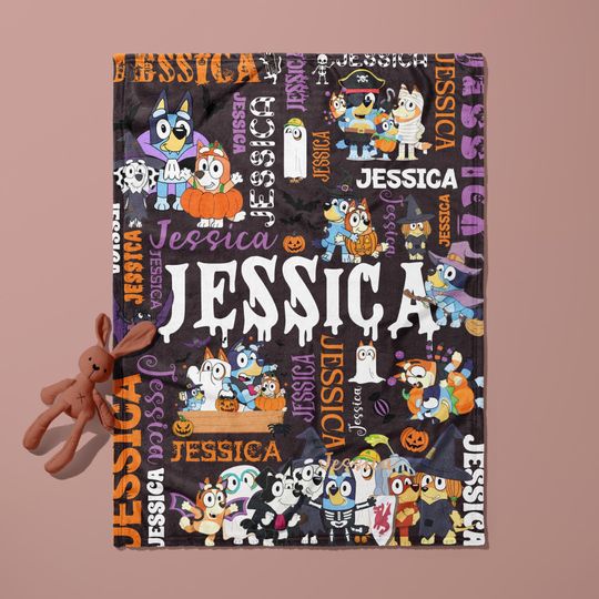 Discover Personalized Halloween BlueyDad Blanket | Minky Plush Baby Blanket | Spooky Season Custom Woven Blanket | Kids Cartoons | Gift for Boy & Girl