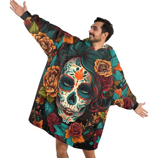 Blanket Hoodie personalized blankets hoodie that is a blanket Comics La Catrina Da De Los Muertos Art