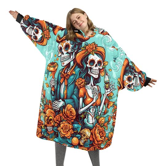 Blanket Hoodie personalized blankets hoodie that is a blanket Comics Calavera Da De Los Muertos Art Chicano Mexico