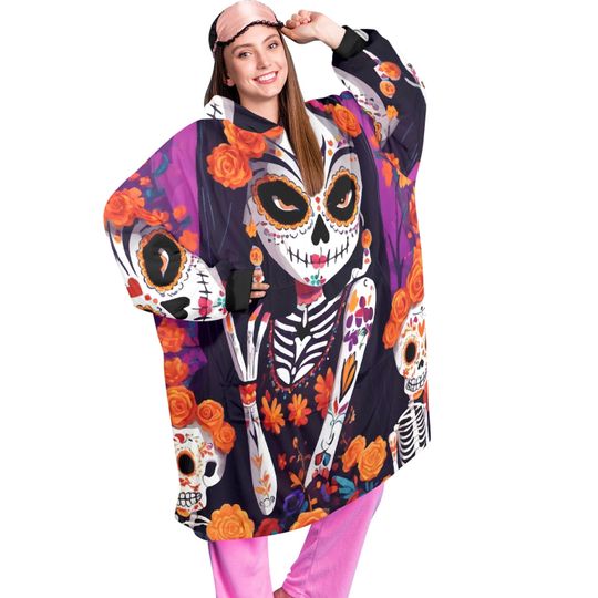 Discover Da De Los Muertos Blanket Hoodie Personalized Fleece Loungewear