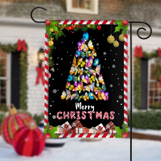 Discover Butterfly Merry Christmas Flag, Butterfly Christmas Tree Lights Flag Gift