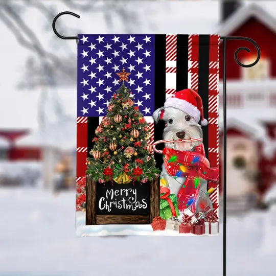Discover Miniature Schnauzer Dog Merry Christmas Flag, Schnauzer Dog Christmas Tree Flag