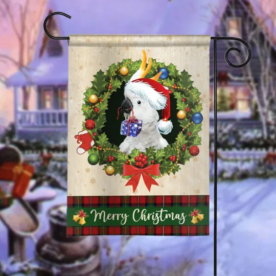 Cockatoo Merry Christmas Flag Cockatoo Christmas Wreath Flag Cockatoo Xmas Flag
