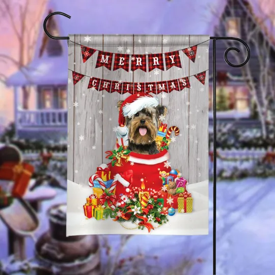 Yorkshire Terrier Dog Merry Christmas Flag, Yorkshire Terrier Dog Xmas Flag
