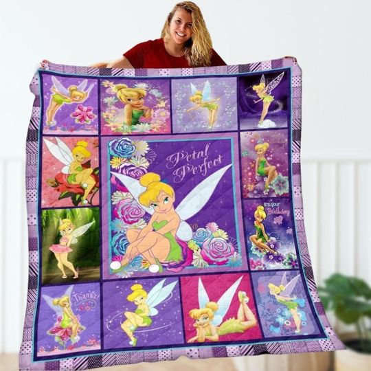 Tinkerbell Quilt, Disney Princess Modern Quil, Magic Kingdom Bedding Qui, Disneyland Twin Size Quilt, Fairy Bedspread Quilt, Funny Gift