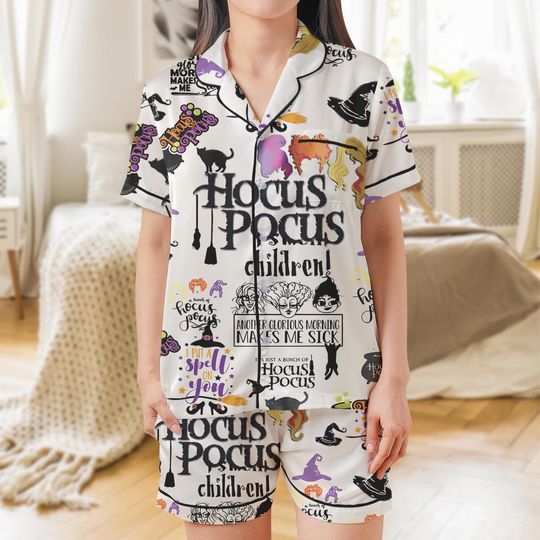 Discover Hocus Pocus Pajama Set, Spooky Season Sleepwear, Trick Or Treat Loungewear Set, Sanderson Witch Pjs, Sanderson Sisters Satin Pajamas,