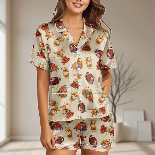 Retro Halloween Winnie Pooh Pajamas Set, Disney Spooky Women Pajamas, Trick or Treat Holiday Pajamas, Cute Pooh Friends Sleepwear