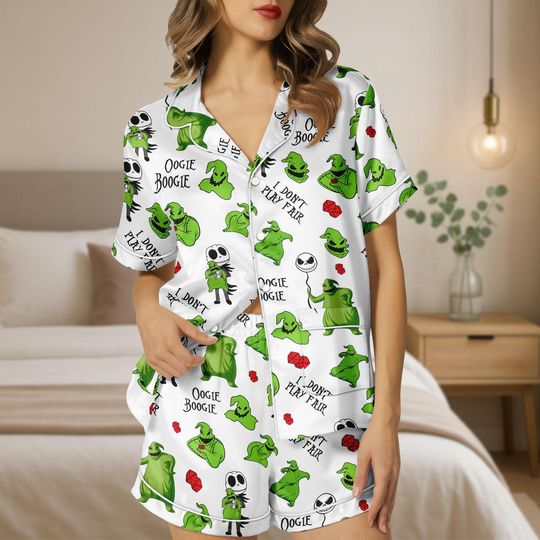 Oogie Boogie Pajamas Set, Nightmare Before Christmas Pjs, Halloween Disney Pjs Kids, Halloween Pjs For Kids Her Women