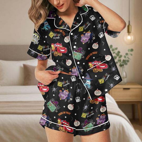 Discover Disney Pixar Cars Halloween Satin Pajamas, Cars Characters Pajamas Short, McQueen Women Pajamas, Spooky Season