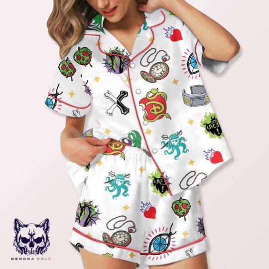 Descendants x Zombies World Tour Pajama Set | Girls Disney Crossover Sleepwear | Cartoon Villain Cozy PJs | Tween Gift Loungewear