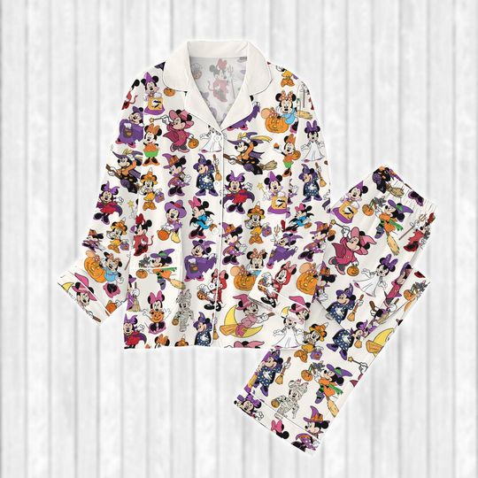 Discover Mickey Minnie Halloween Pajamas Set, Disney Witchy Hat Women Pajamas, Trick Or Treat Holiday Pajamas, Pumpkin Mickey Head Sleepwear
