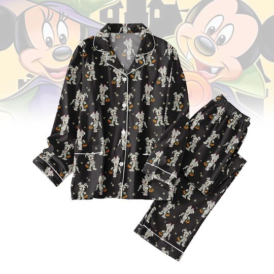 Halloween Minnie Mouse Pajamas Set, Halloween Disney Sleepwear, Halloween Pjs Gift For Women, Disney Spooky Season Pjs, Halloween Gift