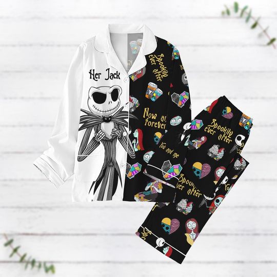 Halloween Jack Skellington Pajamas Set, Jack And Sally Women Pajamas, Disney Couple Pyjamas, Nightmare Before Christmas Holiday Pjs
