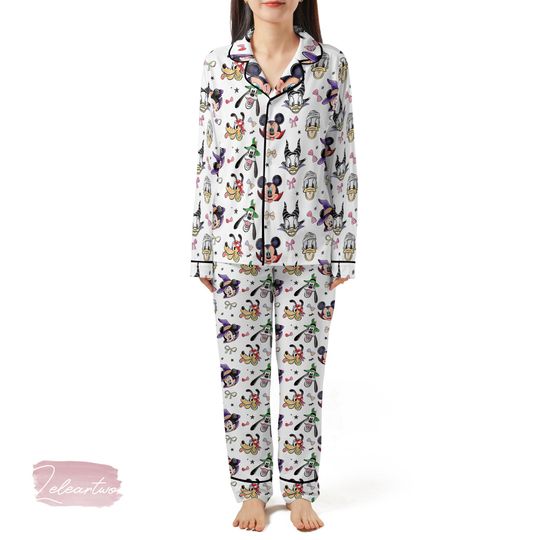 Coquette Bow Mickey & Friends Halloween Pajama Set  Disney-Inspired Sleepwear with Minnie, Donald, Goofy And Witchy Vibes