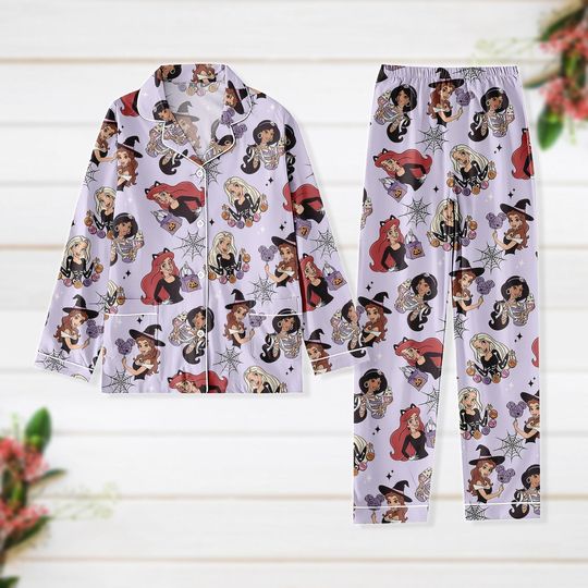 Discover Halloween Disney Princess Pajamas, Ariel Belle Jasmine Cinde Pajamas Set,  Witch Princess Women Pajamas, Spooky Season Gift