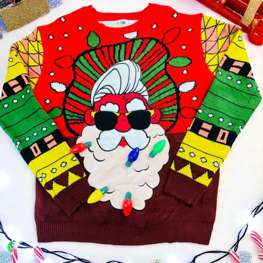 Discover JOYIN Ugly Christmas Sweater Adult L Cowboy Santa Lights Funny Knit Multicolor