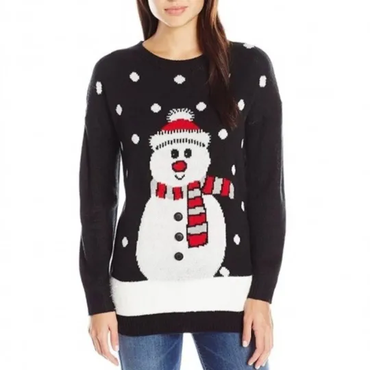 Discover Mesh + Lace Christmas Holiday Snowman NEW Ugly Sweater Black  White