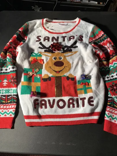 Discover Juniors size XL 15-17 Ugly Christmas Sweater Holiday Cute Reindeer Santa’s