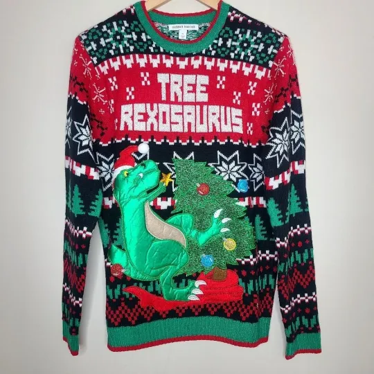 Discover Celebrate Together Mens Christmas Tree Rexosaurus Dinosaur Ugly Sweater Sz M