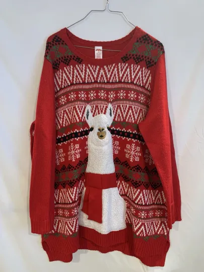 Women’s 2Xl 18w-20w Holiday Time Ugly Christmas Sweater 3D llama Pullover
