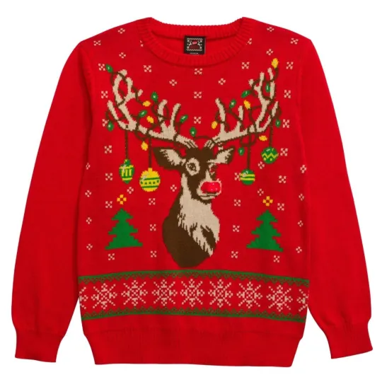 Discover Womens Christmas Ugly Sweater Deer Ornaments Red Holiday Sweater Size S NEW