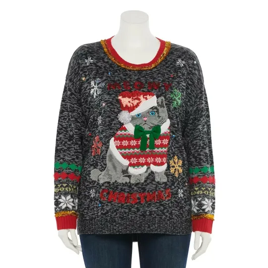 Discover Embellished Kitty Cat Christmas Tunic Size 1X Artsy Holiday Gift US Sweaters New