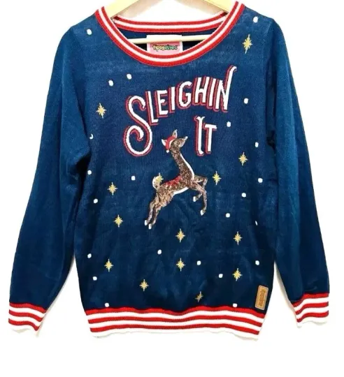 Tipsy Elves Sleigh Ugly Christmas   sequin Sweater Reindeer Xxl New