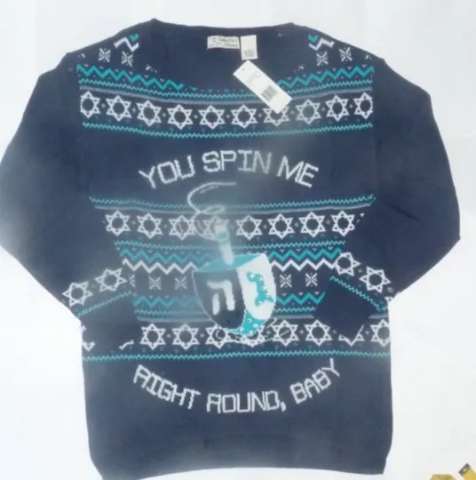 NEW UGLY XMAS Hanukkah  Sweater Women L Large Christmas You Spin Me